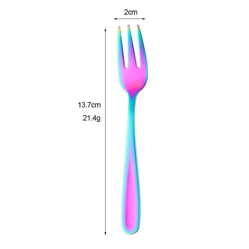 Colorful Stainless Steel Fork Fruit Dessert Cake Fork Colorful Tableware Restaurant Kitchen Dining Forks Blue Gold Rainbow Color DH8588