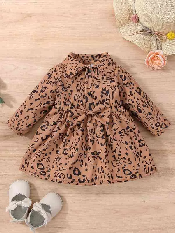 Baby Leopard Print Bow Front Smock Dress ona