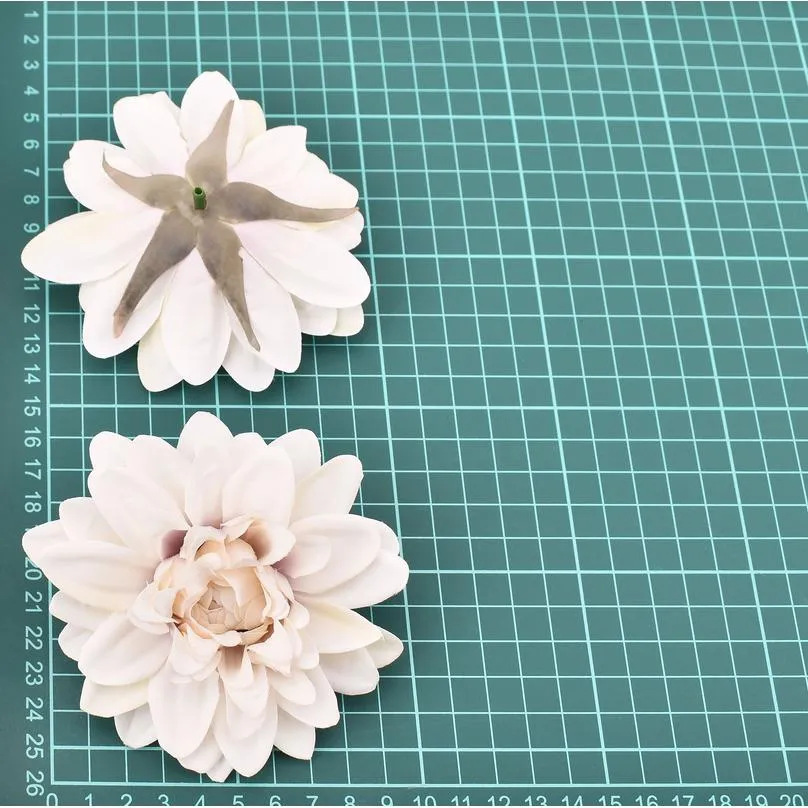 Têtes de fleurs de soie artificielles pour la décoration de mariage Blanc Rose Dahlia DIY Couronne Boîte cadeau Scrapbooking Artisanat Faux Flo JllPrw