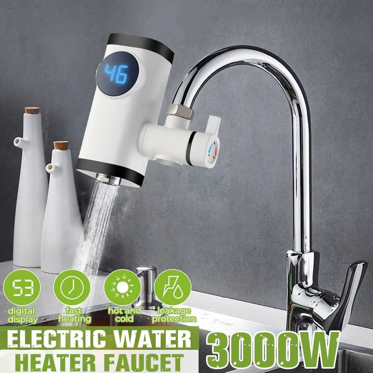 Grifo de agua caliente instantáneo de 3000W, grifo eléctrico sin depósito,  cocina, calentador de agua, pantalla Digital de calentamiento de agua de  220V - Historial de precios y revisión