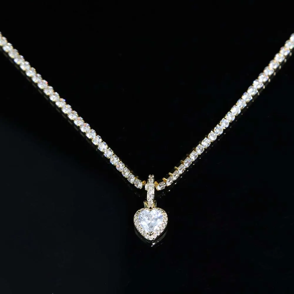 2021 Valentín Día De Regalo Joyas 5a Zirconia Cúbica 3 Mm Cz Cadena De  Tenis Halo Heart Collar Collar Para Novia De 10,62 € | DHgate, image size:1000x1000