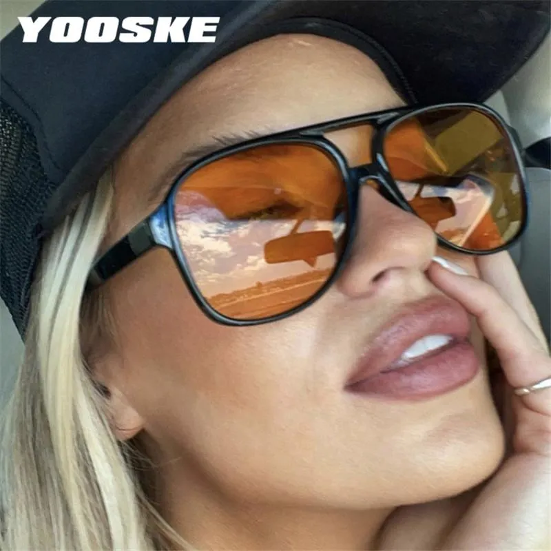 Sunglasses YOOSKE 2022 Women Vintage Brand Designer Yellow Sunglass Female Oversized Sun Glasses Eyewear Shades UV400