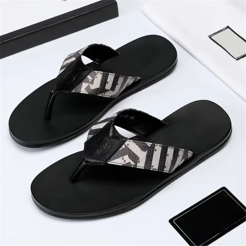 2021 Fashion Black Soft Leather Sandals Mules Bees Summers Slide Slippery Flat Chain Sandals Wide T-bar Casual Beach Slip Sandals With Box