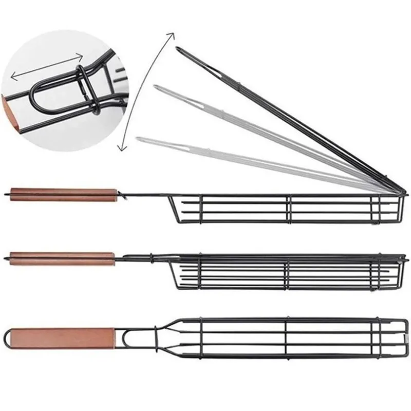 DHL 50 stks buiten kookbarbecuemanden Grill Net BBQ Tools Metalen clipmand met OPP -tassen