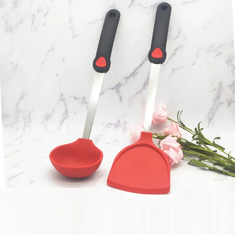 Multi-Color Spatula Zupa łyżka Klasa żywności Silikonowa Kitchenware Red Dot Stainless Steel Silikonowa Łopata Nonstick Spatula WVT0263