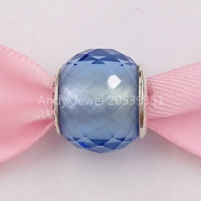 Andy Jewel 925 Sterling Silver Beads Glass Blue Petite Facets Charm passar European Pandora Style Jewelry Armband Halsband 791499SBQ