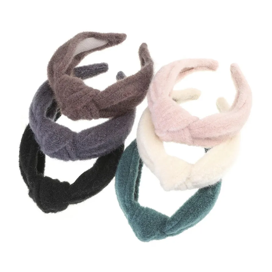 Woolen Hairband Top Knot Turban Vintage Styl Head Hoop Norek Fur Zimowy Pałąk Pałąk Dla Kobiet Dziewczyny Solid Color Strores