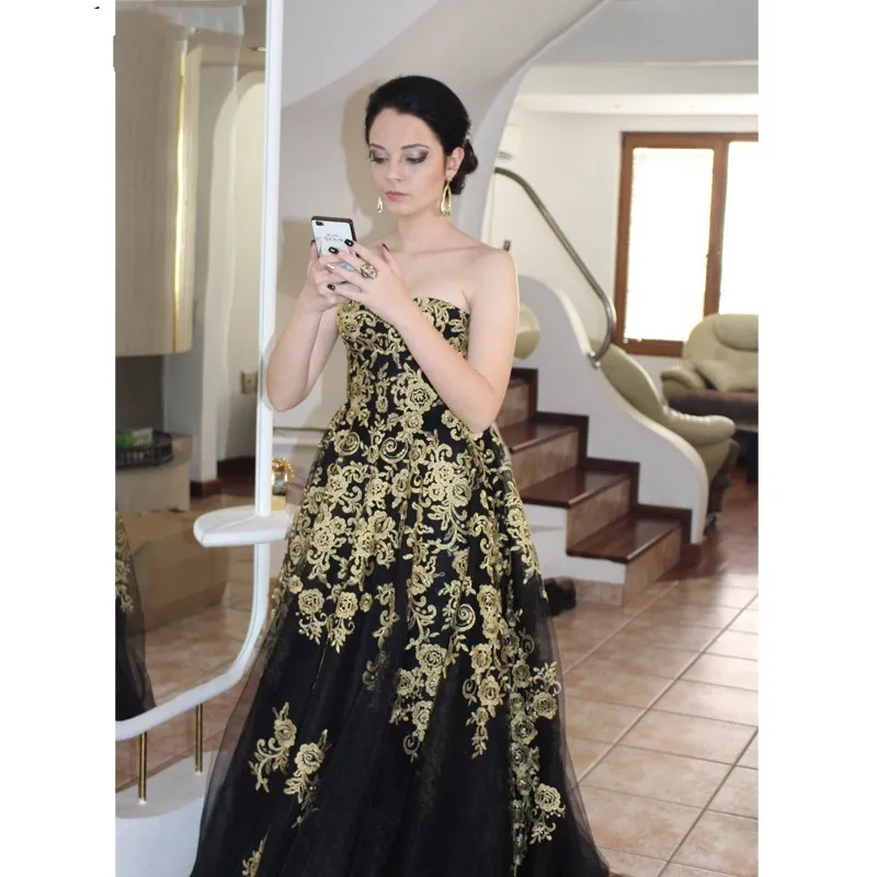 slim fit dress slacks Gratia Black Flower Girl Dress with Gold Flowers Size 7-8 / Ivory main image 1