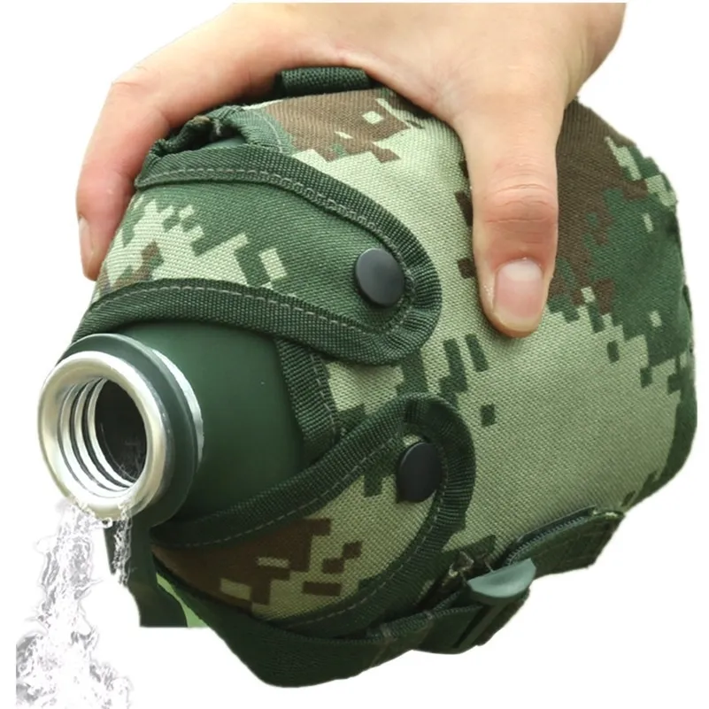 1L Outdoor Sport Wasserflasche Militär Camping Wasserflasche mit Beutel Kantine Flasche Camping Wandern Überleben Trinkkessel 201221