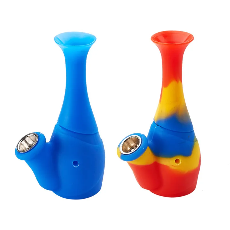 Forme de vase Bong Pipes à fumer en deux parties avec bol en métal Plates-formes d'huile de silicone pour fumée incassable impression bongs narguilés