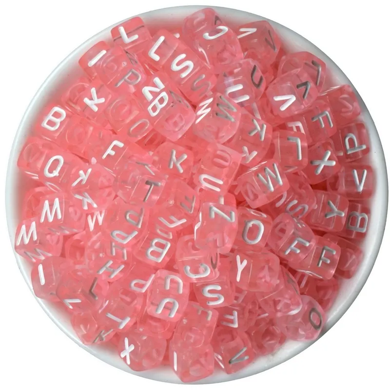 6mm 200 st/party rosa handgjorda fyrkantiga färgglada alfabeter/brev akrylpärlor för DIY -armband halsband Random Letter Gift Y200730