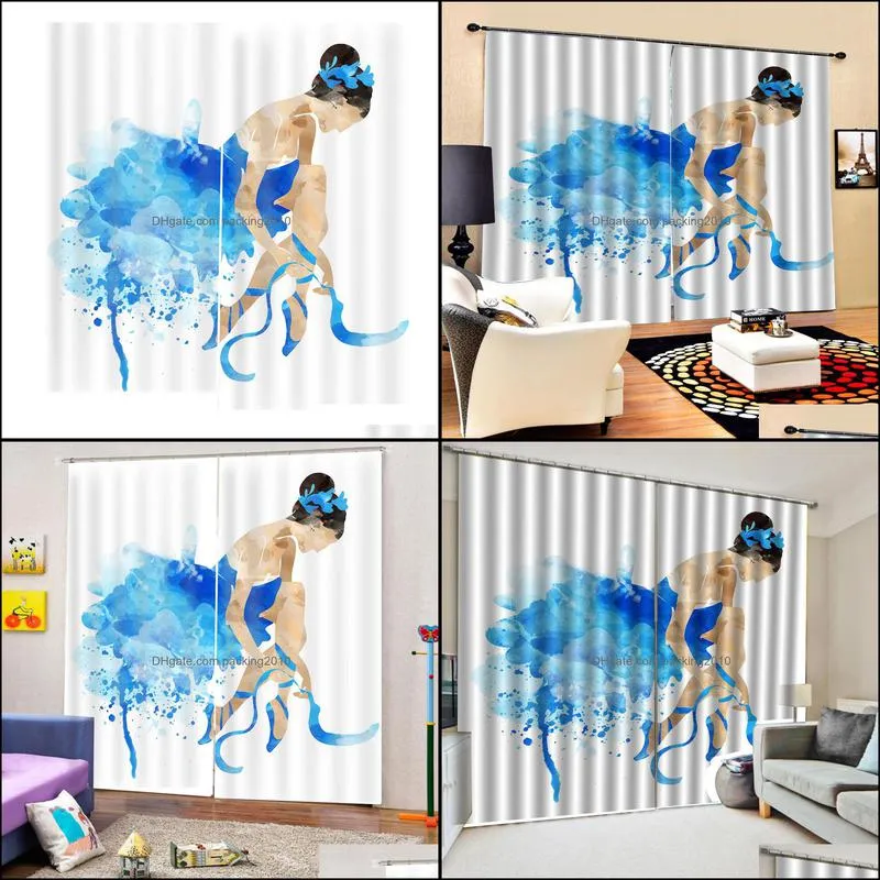 Photo blue beauty curtains 3D Blackout Living room Bedding room Drapes Cotinas