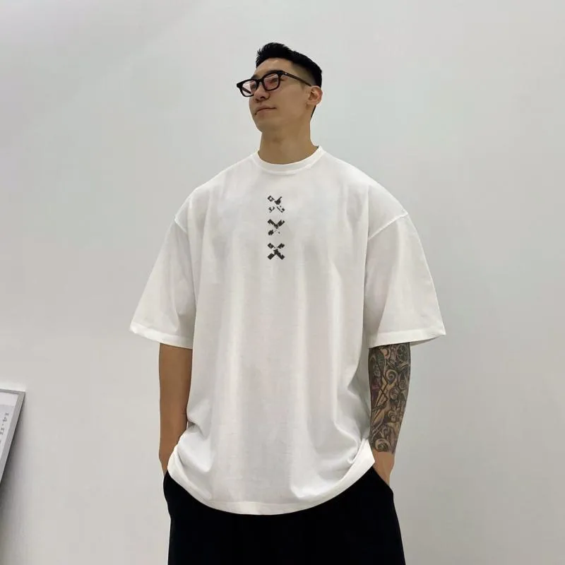 Fqx6 T-shirt da uomo 2022 T-shirt stile coreano per uomo Fitness Stampa allentata Manica corta Uomo Casual Oversize Cotton Tees Maschile Streetwear Gym Clothi