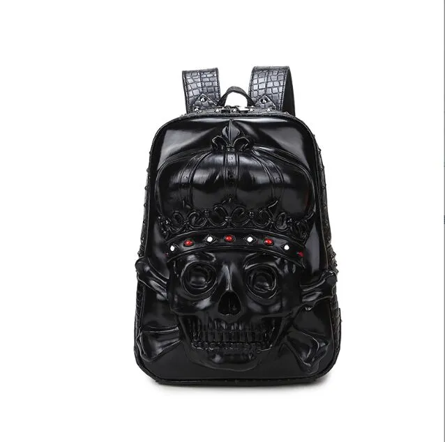 fashion men and women backpack 3D skull head rivet backpack stylish travel bag