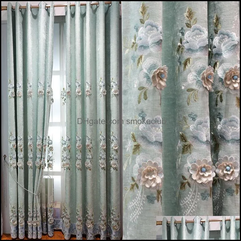 European Embossed Embroidered Curtains High-end Chenille Fabrics Custom For Living Room Bedroom Luxury Window Treatments AG519#4
