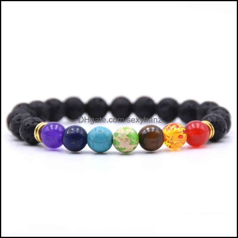 7 Chakra Charms Lava Rock Bracelets For Men Women  Oils Diffuser Natural stone Beads Chain Fashion handmade Jewelry