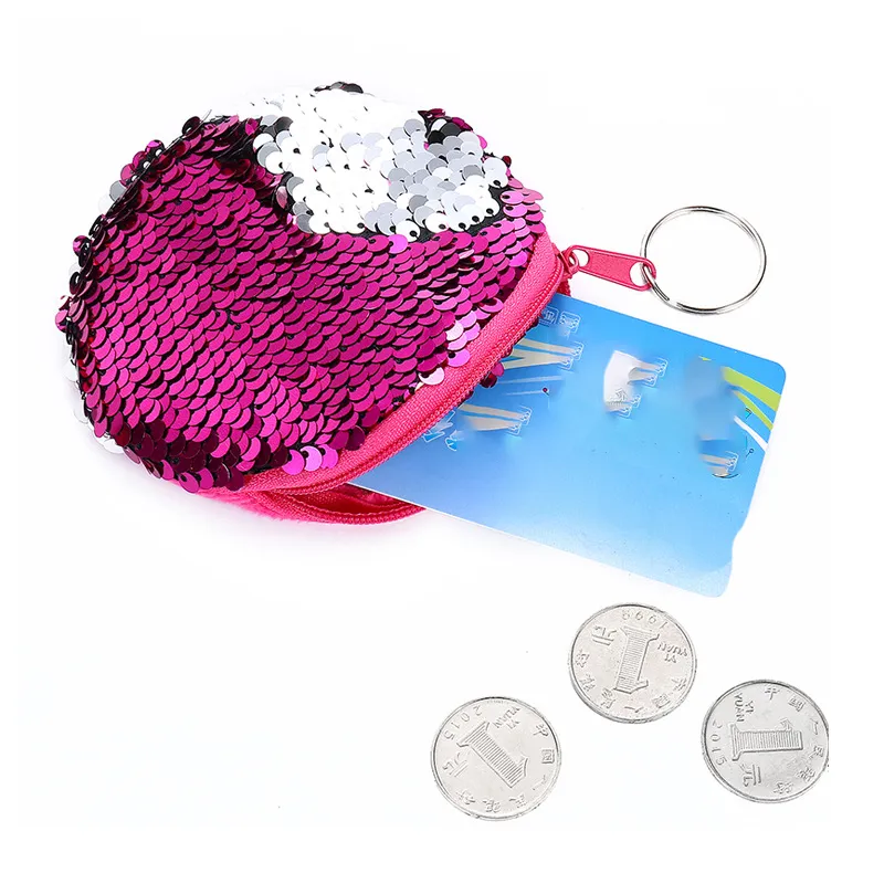人魚スパンコール変更財布レディースガールズ小袋ミニジッパーラウンド形コイン財布