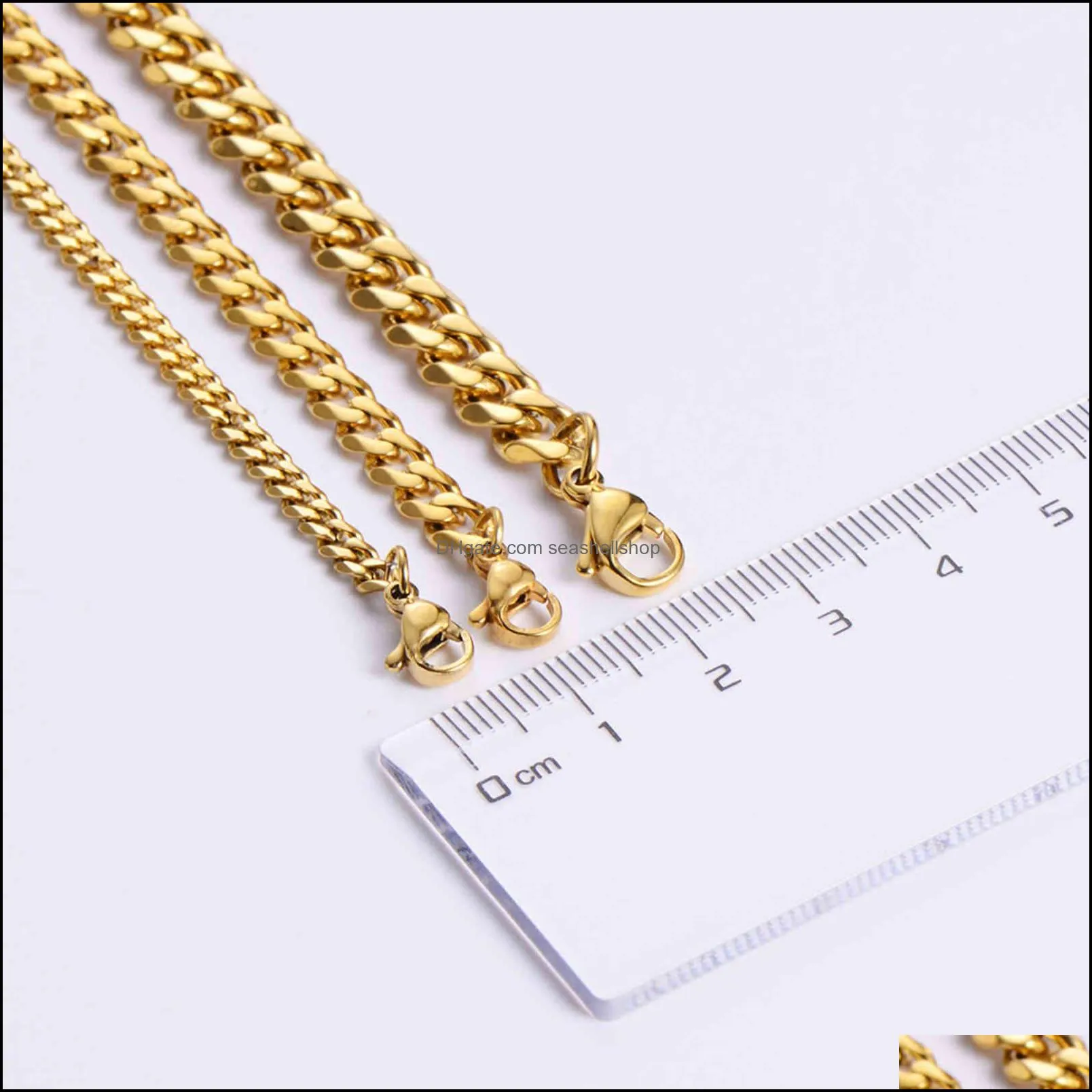 wholale hip hop womens men necklac cadenas cubanas 18k gold plated thick cuban link chain stainls steel