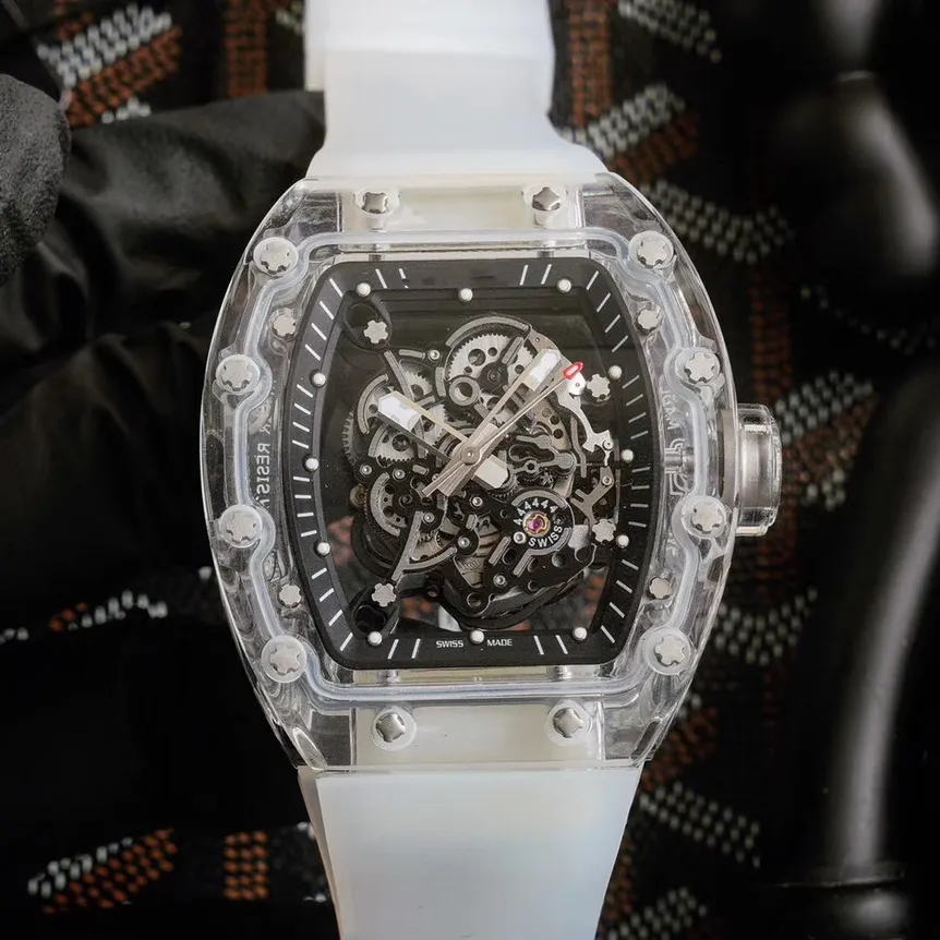 Montre de Luxe męskie zegarki Manualne ruch mechaniczny Pełny szklany relojes obudowa gumowa pasek pusty projekt na rękę luksusowe zegarek zegarki