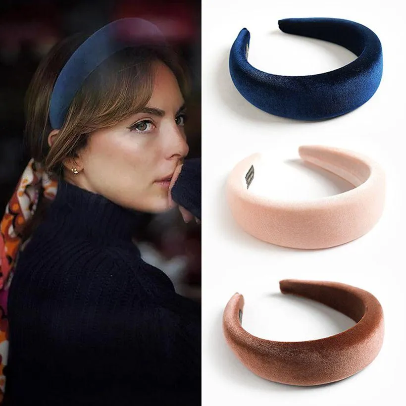 Kadın Kadife Kalın Sünger Kafa Moda Vintage Kadife Kafa Hoop Geniş Hairbands Parti Takı Saç Aksesuarları