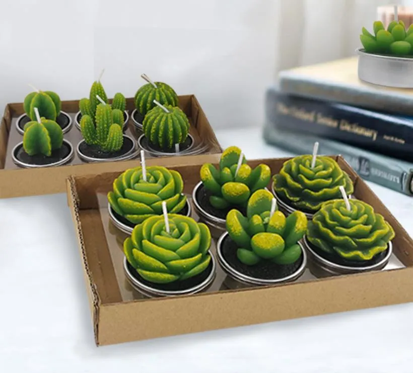 D￩cor & Garden Drop Delivery 2021 12Pcs Cactus Cute Mini Set Artificial Succulent Plants Candles Home Decoration Candle Tea Light Xmas Gift