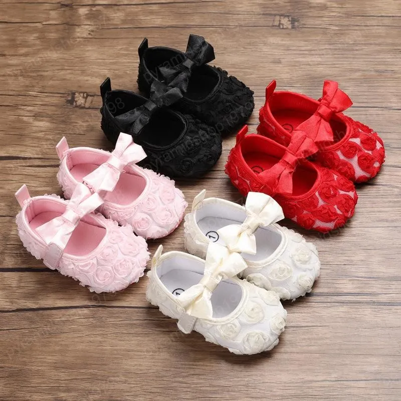 Newborn baby kids princess First Walkers Infants soft bottom rose Flowers Shoes 2021 Spring Autumn Toddler shoes 4 Colors