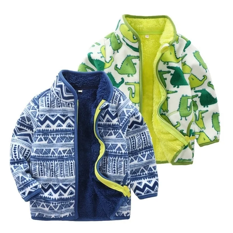 Camisola de inverno Crianças meninos jaqueta de lã de manga longa zíper mais veludo manter casaco infantil quente padrão Cardigan Nova Chegada 20128