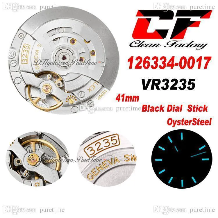 Clean CF 41 126334-0017 VR3235 Męskie zegarek Zegarek Fled Rame Black Dial Starki 904L Stalowe Oystersteel Bransoletka Super Edition Watches 2022 Puretime E5