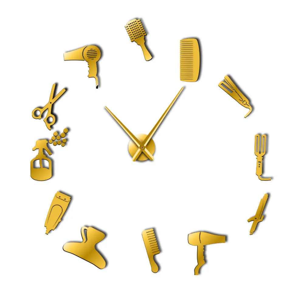 Reloj de pared grande sin marco para peluquería, herramienta de peluquería,  reloj de pared, pegatinas sin