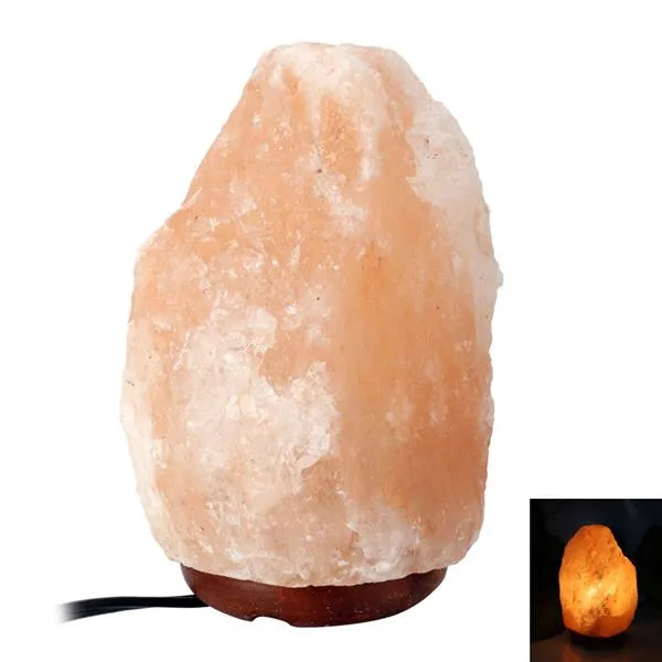 Lampada di qualità premium con cristallo ionico dell'Himalaya e roccia di sale con cavo dimmer, interruttore, presa americana, 1-2 kg, naturale