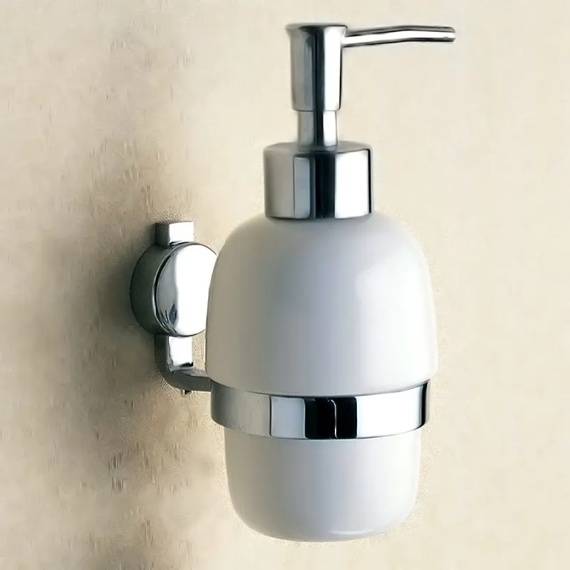 Dispenser di sapone liquido a parete Detersivo in ottone Shampoo Doccia Lavaggio a mano Portabottiglie in ceramica Accessorio da bagno cromato Y200407