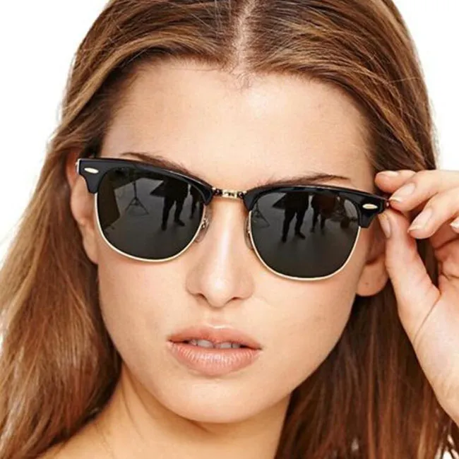 Mode kvinnor solglasögon halv ram klassiska mäns solglasögon uv400 designer förare spegel glasögon 8A med fall