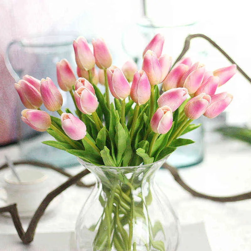 1PC PU Tulips Artificial Flowers Real Touch Artificiales Para Decora Mini Tulip for Home Wedding Decoration Flowers