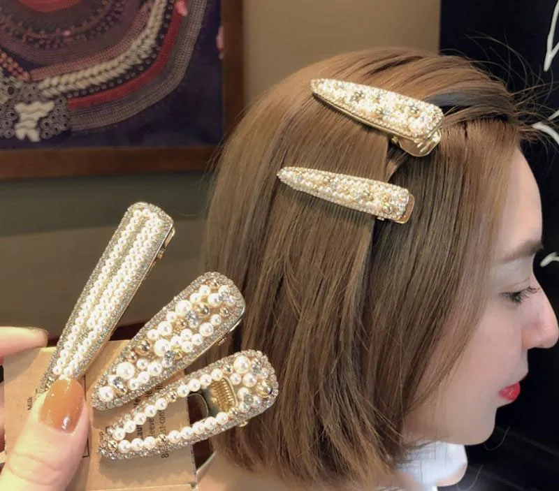 Baby Hair Clips Girls Pearl Crystal Hairclips Bangs Metal Barrettes BB Clips Fashion Hair Tillbehör 8 Design Valfritt