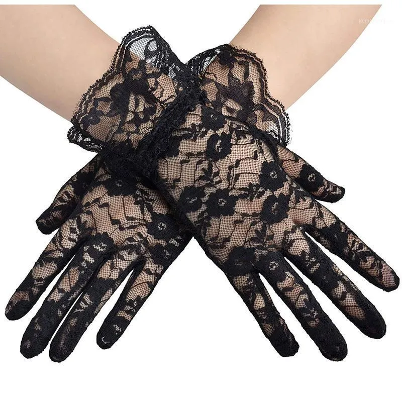 Five Fingers Gloves High Quality Black White Fashion Women Lady Lace Party Sexy Dressy Summer Full Finger Sunscreen For Girls Mittens1