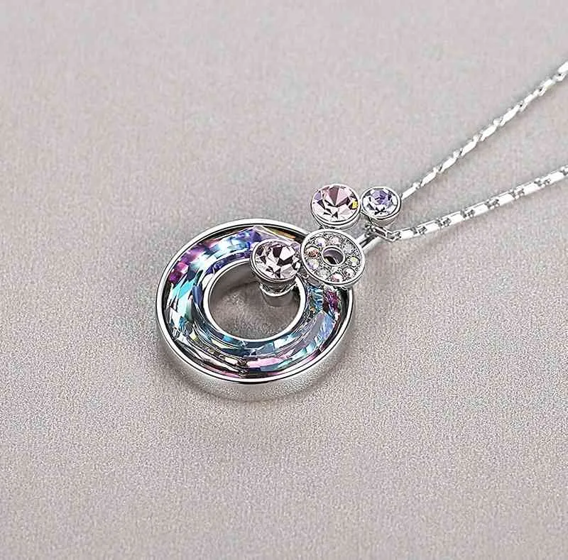 Gemmance Round Bubble Necklace Is Made of Crystal Rainbow Stone Silver or Rose Gold Plating 45 72 Cm 5 72 Chain248r