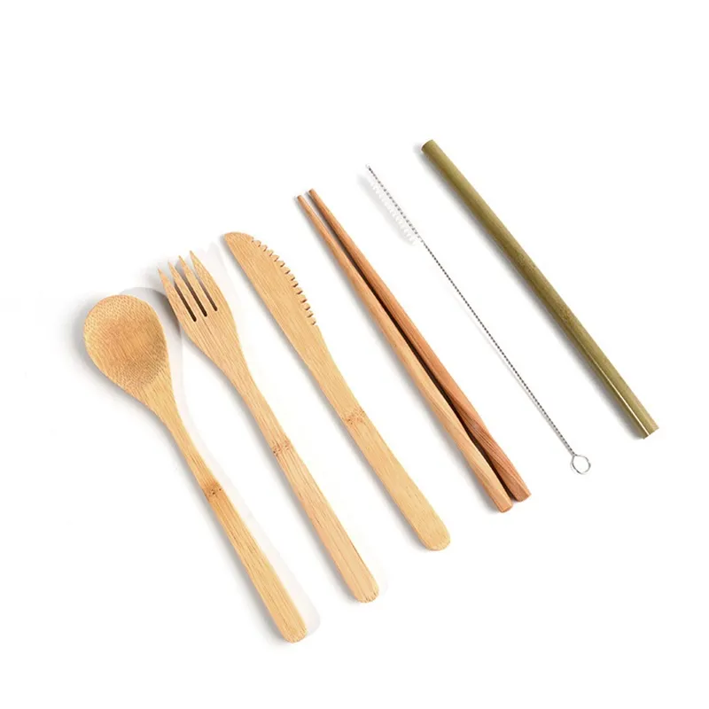 Camp School Chopsticks Student Cutlery Convenient Palha Portátil Portátil Utensílios De Mesa 7 Piece Set Bamboo Fork Outdoor Nova Chegada 6 9YM F2