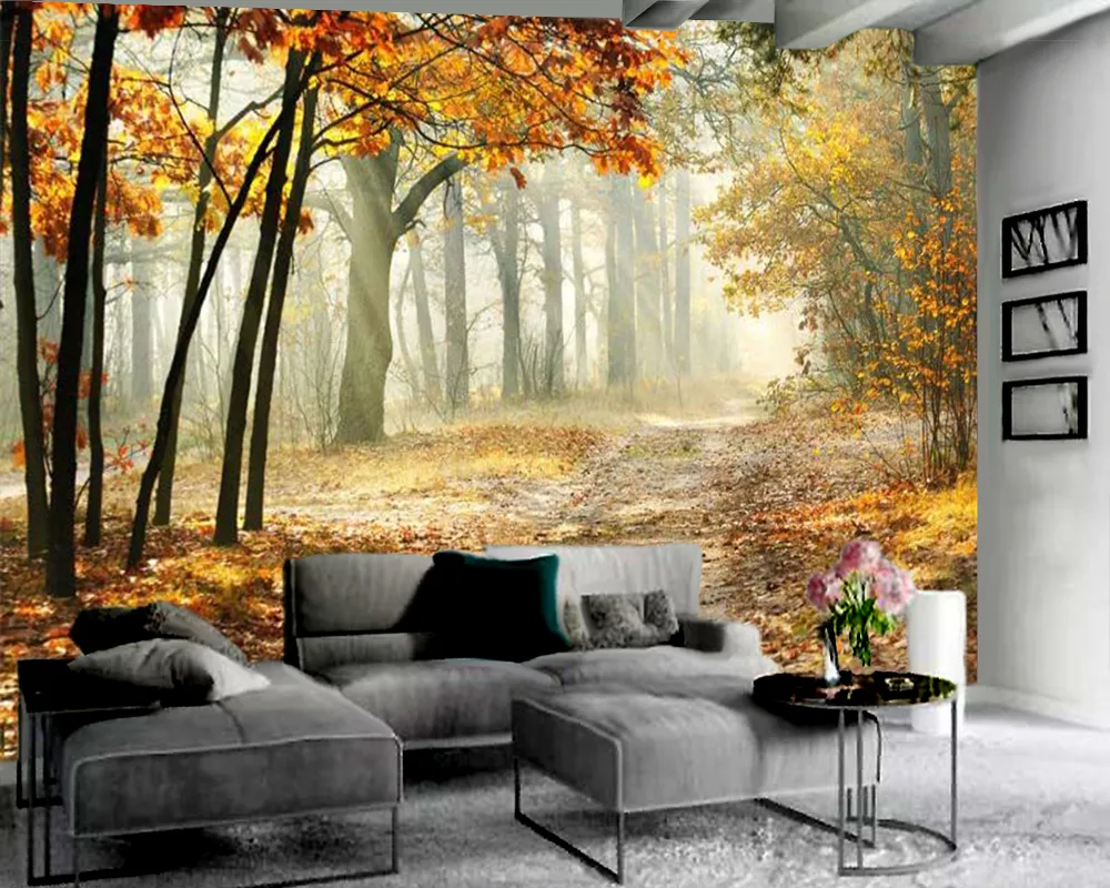 Papier peint Mural 3d moderne, paysage d'automne doré, papier peint Photo 3D personnalisé, décoration de maison