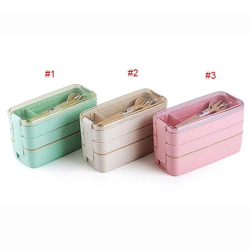 Wheat Straw Lunch Box Microwave Bento Boxes Three Tier Dinner Box Health Natural Student Portable Food Storage 