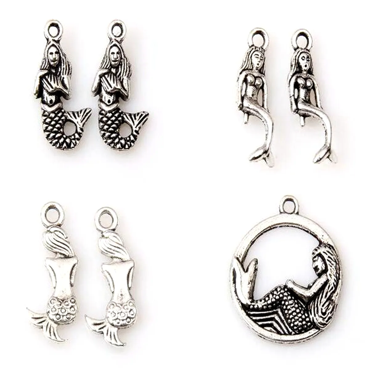 Alaşım Mermaid Charms Kolye Takı Yapımı için Bilezik Kolye DIY Aksesuarları Antik Gümüş 120 adet