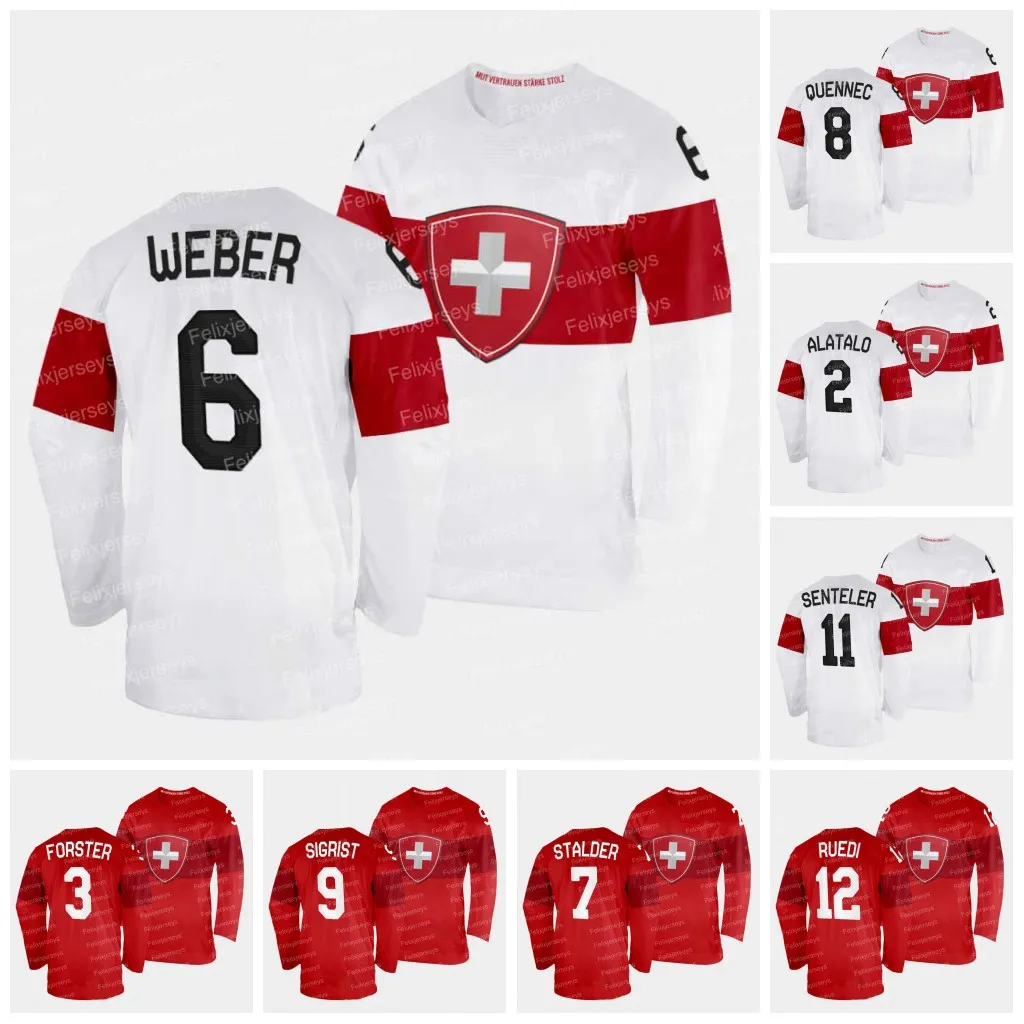 College Hockey Wears Womens Team Switzerland 2022 Winter Hockey Jersey 6 Yannick Weber 7 Lara Stalder 9 Shannon Sigrist 11 Sven Senteler 8 Kaleigh Quennec 12