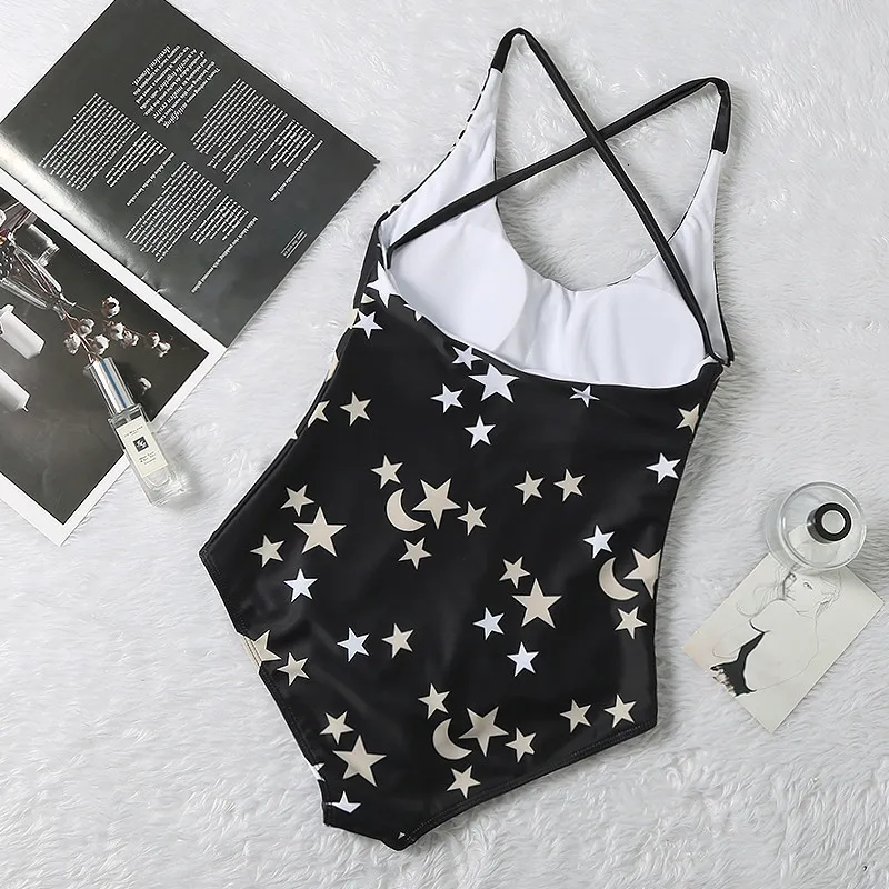 Star Print Designer Swimsuits Padded Push Up Women One-piece Swimwear Outdoor Beach Travel Vacation Must Bandage Swimsuits Casual Must