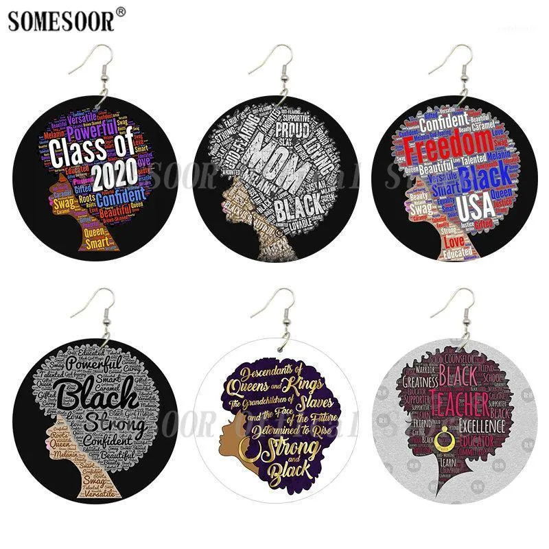 Dangle & Chandelier SOMESOOR Proud Strong Black Wooden Drop Earrings Both Sides Printed Freedom Sayings Class Of 2021 Designs Jewelry For Wo