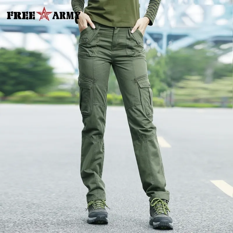Marca de frearmy calças de outono para mulheres calças exércitos calças militares bolsos cargas calças retas calças mulheres roupas femininas 201031
