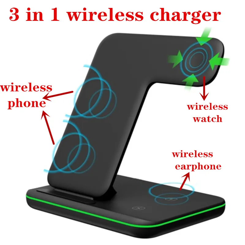 15W 3 en 1 Qi Wireless Charger Stand chargeurs sans fil pour téléphone huawei et casque Samsung montre sans fil avec emballage de vente au détail