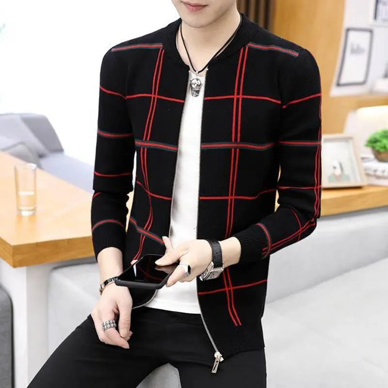 Men's Jackets Men Sweater Cardigan Zipper Striped 2021 Arrival Autumn And Winter Thin Slim Male Knitted Coat1