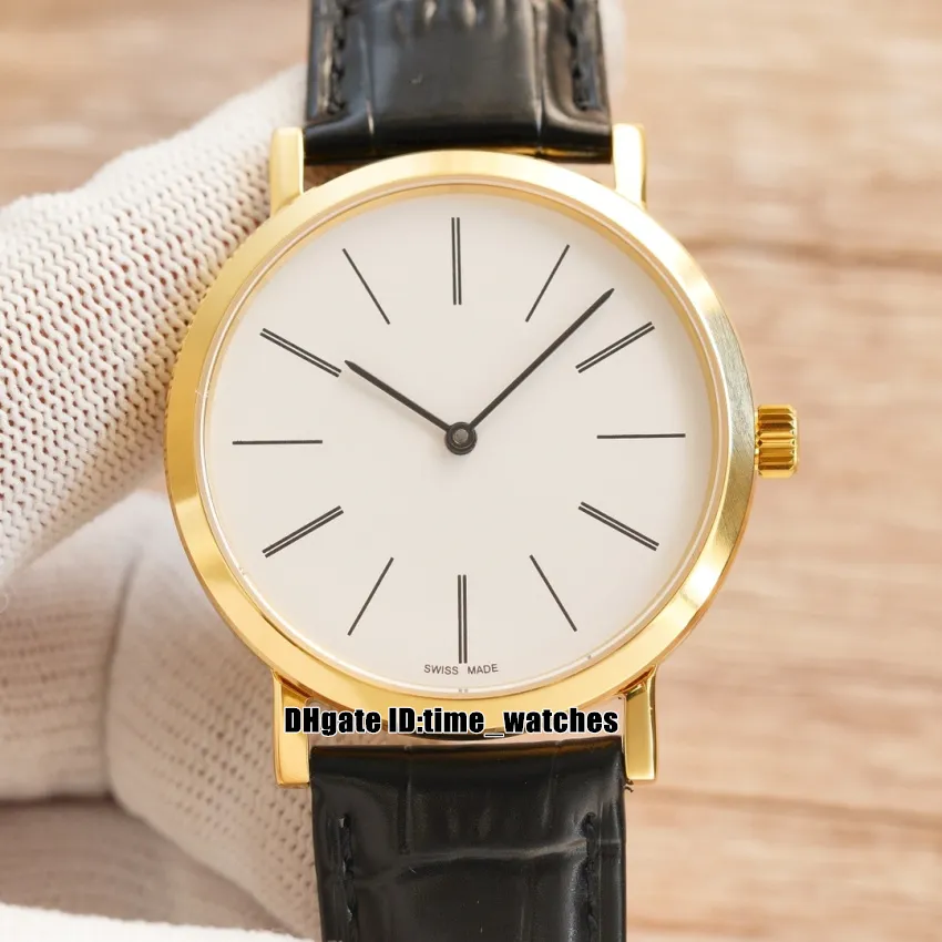 Toppversion 40mm Ultra Thin Watch Gold Case Altiplano G0A29120 Miyota 9019 Automatiska Mens Watch G0A31114 Vit Ring Svart Läderrem Nya Gents Klockor