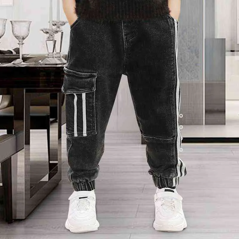 Jongens Werkkleding Jeans Zwart Nieuwe Medium en Big Children's broek Lente en Herfst Kinderbroek Big Pockets G1220