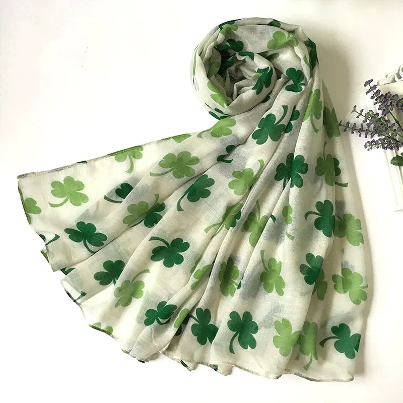 Leaf Clover Shamrock Print Dam Infinity Scarf St Patrick Day fabriksförsäljning Ring Scarfs två färger