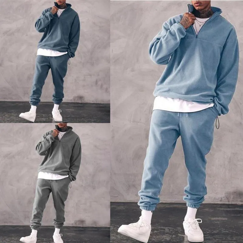 Vīriešu Tracuits 2 gabali siltas, vienkrāsainas vīriešu Tracuit komplekts rudens/ziemas modes sporta uzvalkam, statīva apkakle, sabiezē_voghion.com